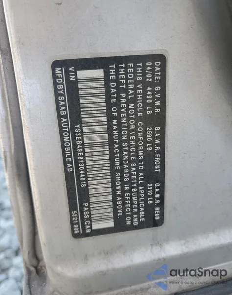 2002 Saab 9-5 Linear from USA, damaged, VIN YS3EB49E823044618